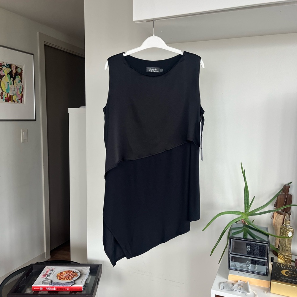 Sympli Black Lily Silk Tank Sleeveless Asymmetrical Layered Dress Size 10